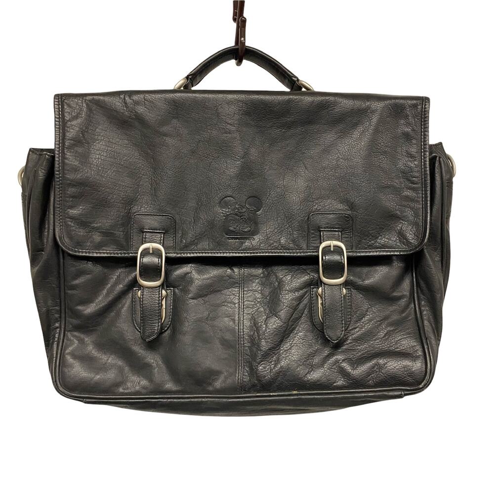 Vintage St Dennis Disney Channel Black Leather Flap Satchel Briefcase